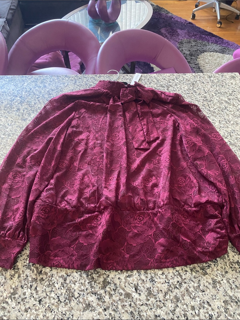 Chico's Burgundy Lace Textured Top